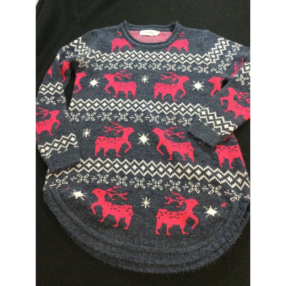 Shine Flow Womens‎ ReindeerSweater  Gray Red Festive Holiday Party Cut M